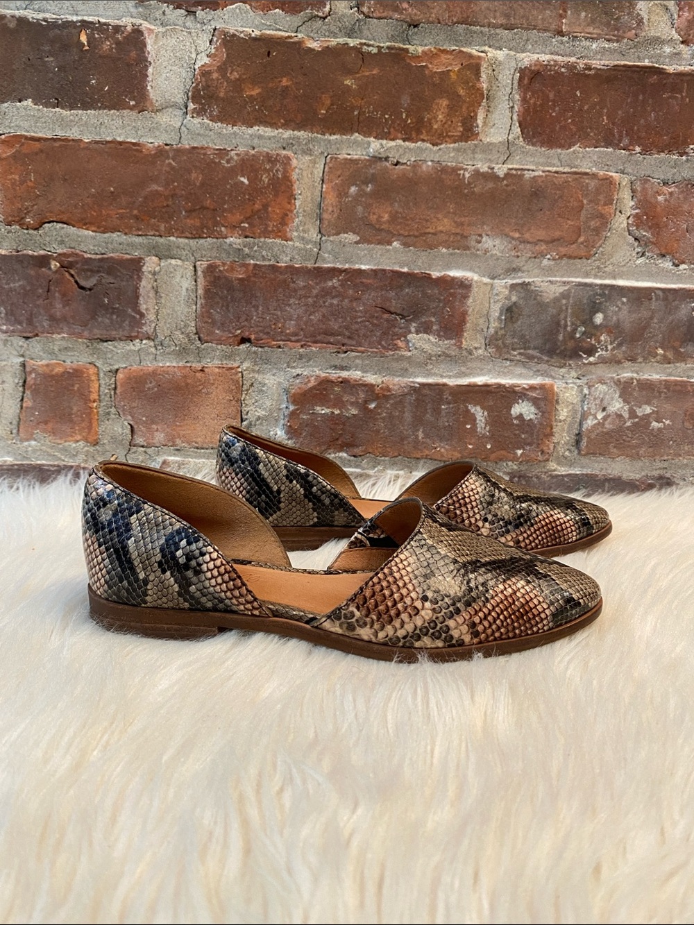 Madewell Marisa d'Orsay Flat in Snake Embossed Leather, Size 5.5